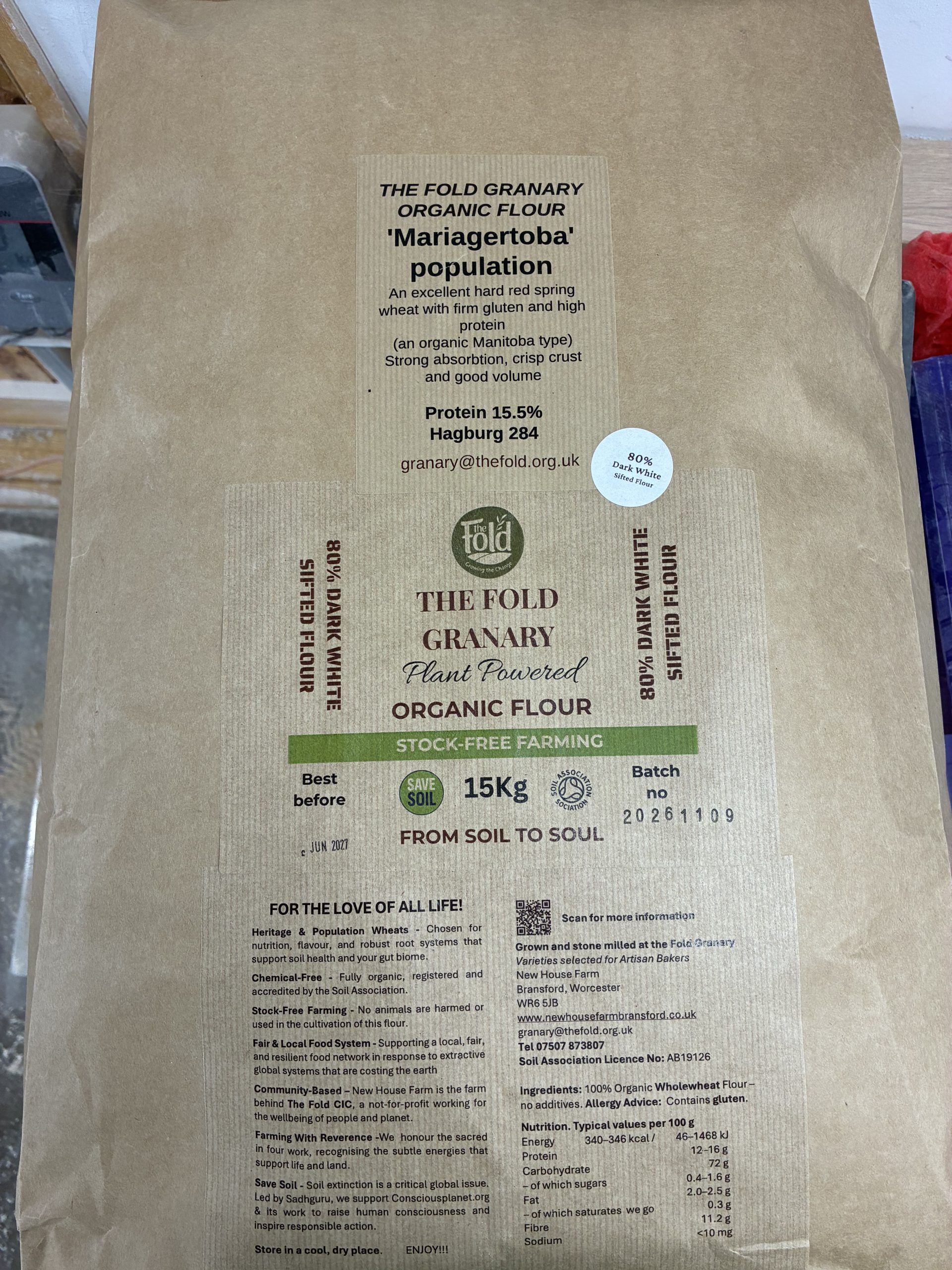 80% Mariagertoba Hard Red Population (Dark White) Wheat Flour 15kg
